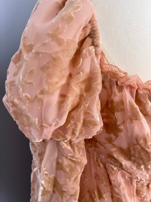 Blush Pink Regency Era Dress with Puff Sleeves and Floral Embroidery - Blush Pink Regency Era Dress Plus Size